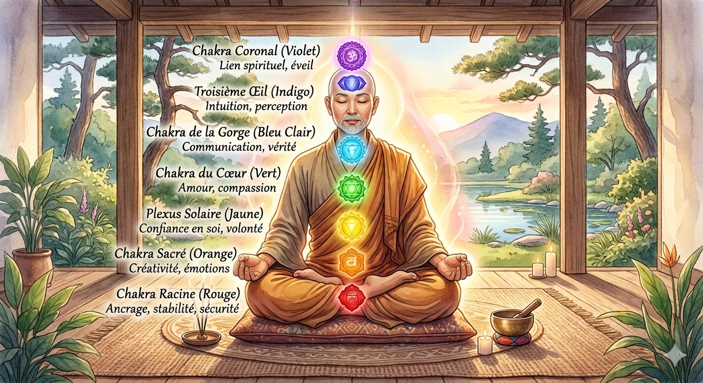 Les 7 chakras — système énergétique